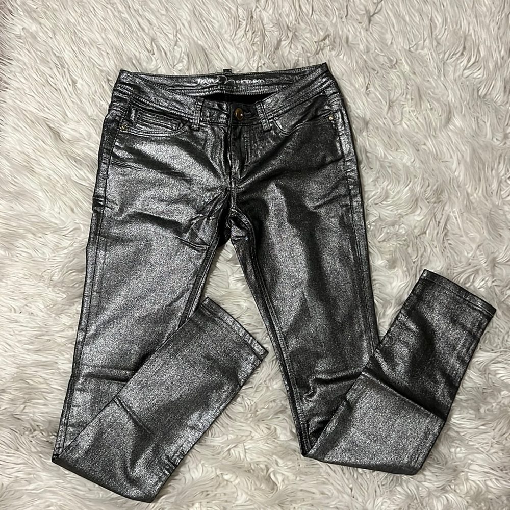 Metallic Silver Skinny Jeans